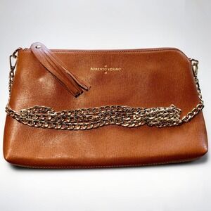 Roberto Verino Cognac Saffiano Leather Crossbody Bag Gold Hardware